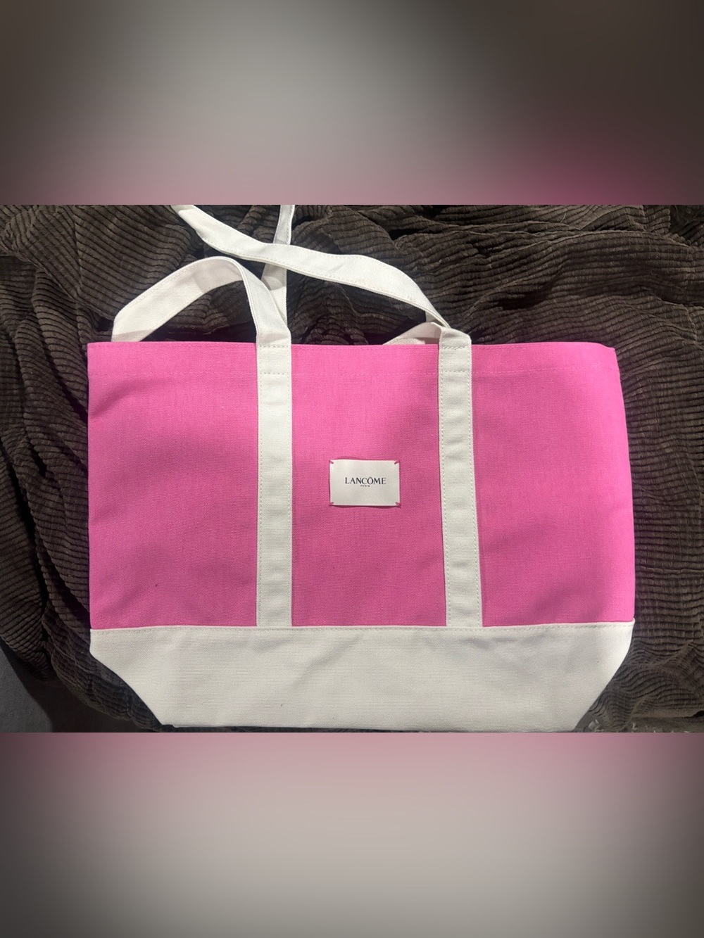 Pink Canvas Tote Bag with White Straps